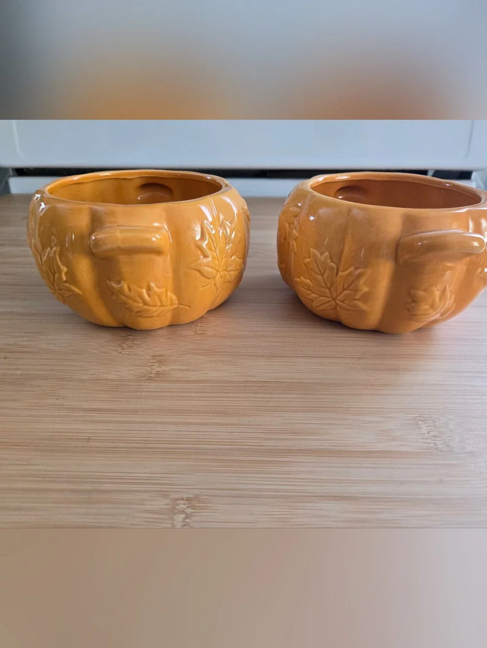 2 Orange Ceramic Pumpkin Bowls – Fall Home Accent - NWT
